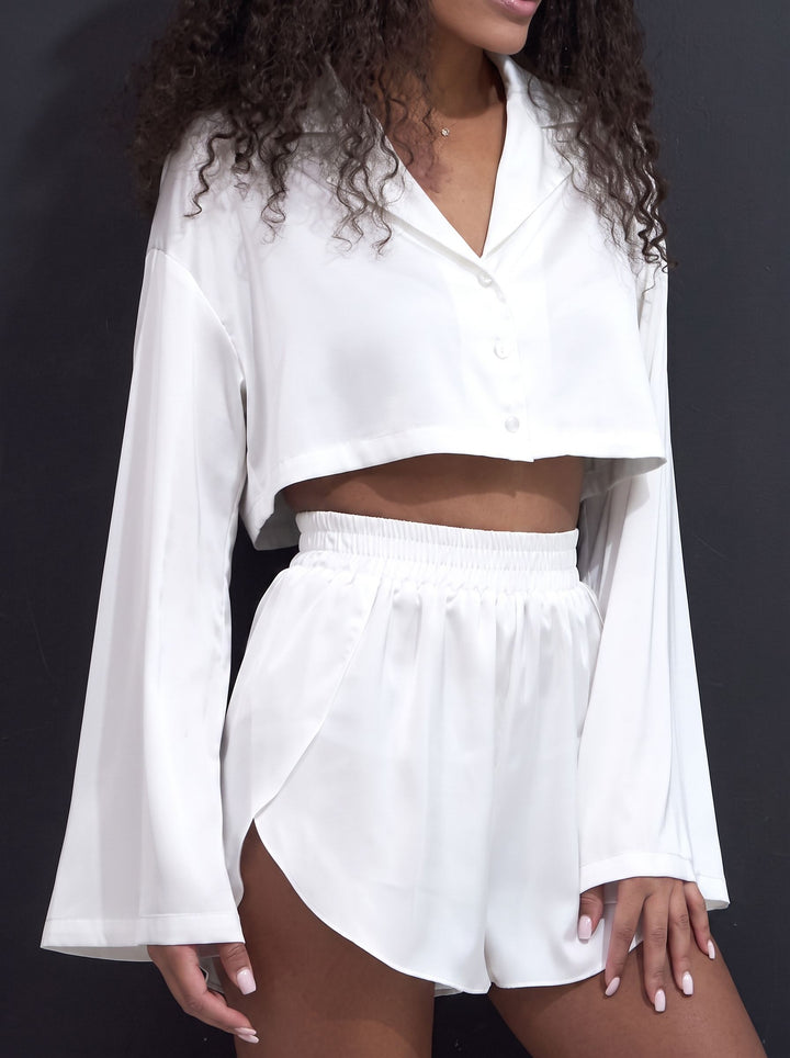 Satin Cropped Flare Lounge Set