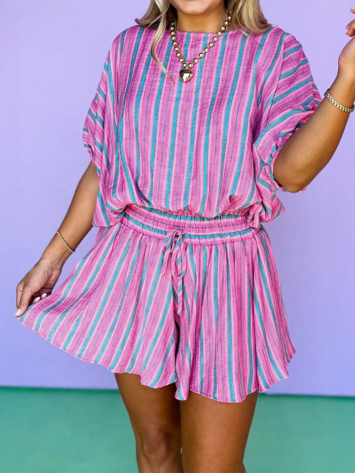 Casual Striped Linen Short Set