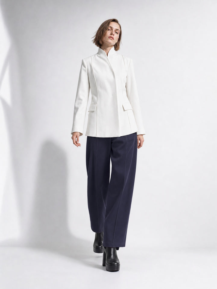 Elegant Tailored White Pant Suit Set
