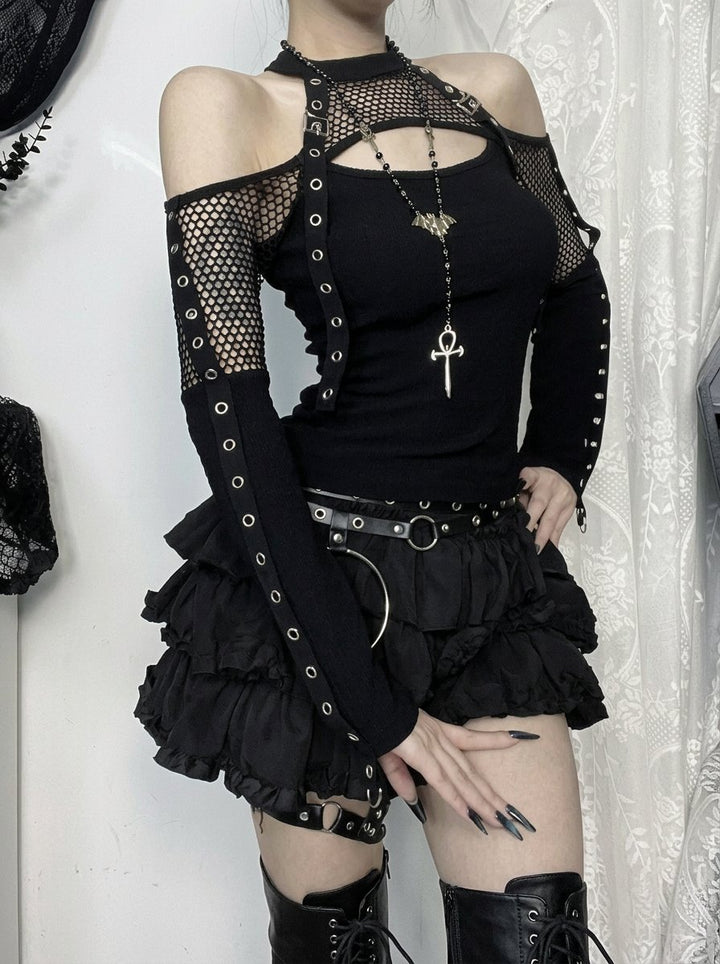 Gothic Mesh Cutout Long Sleeve Top