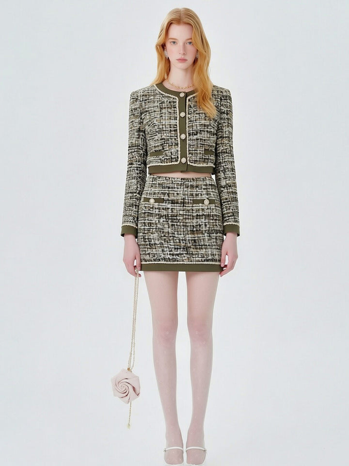 Cropped Tweed Button Up Jacket