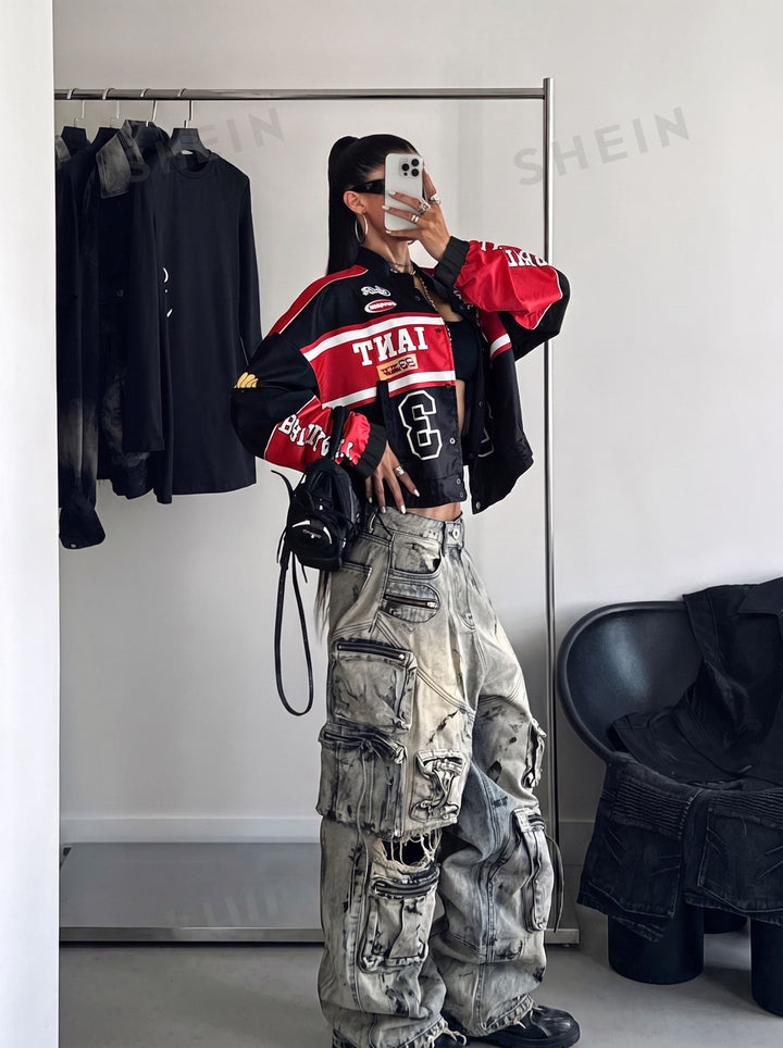 Oversized Graphic Racing Varsity Jacket
