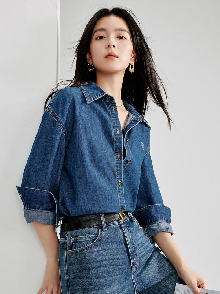 Breathable Moisture Wicking Denim Button Shirt
