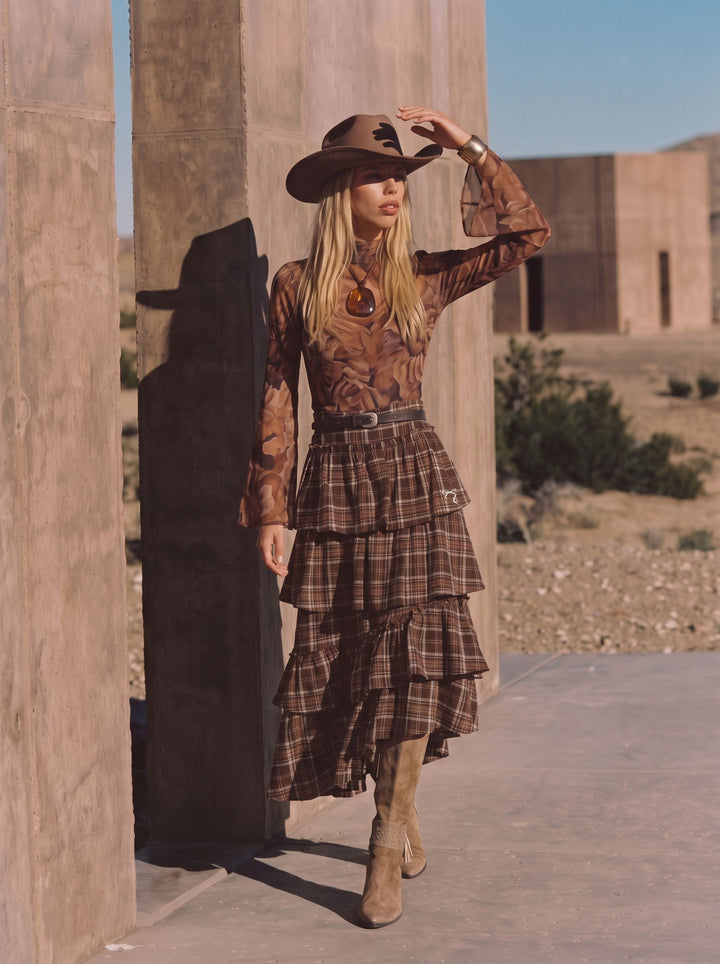 Plaid Ruffled Asymmetrical Tiered Skirt