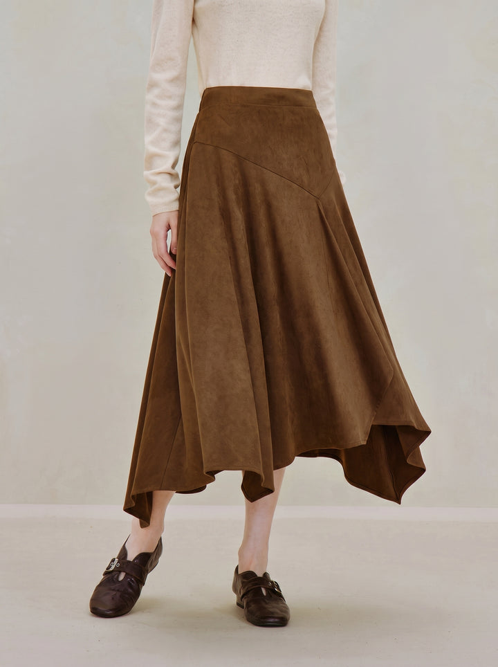 Asymmetrical Suede High Waisted Midi Skirt