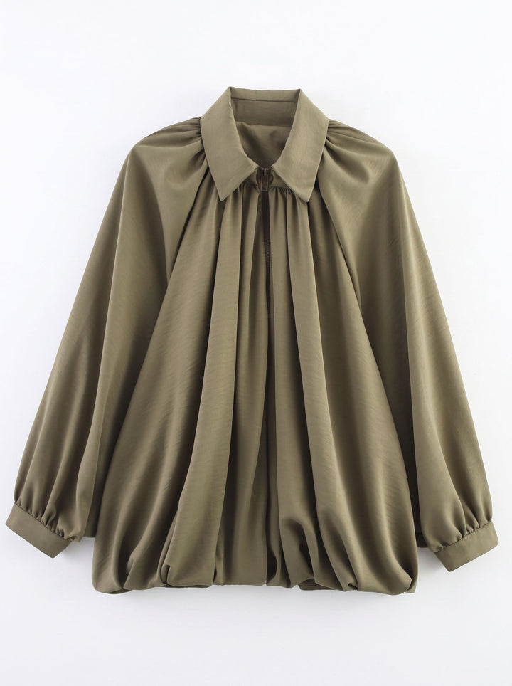 Pleated Oversized Zip Up Jacket