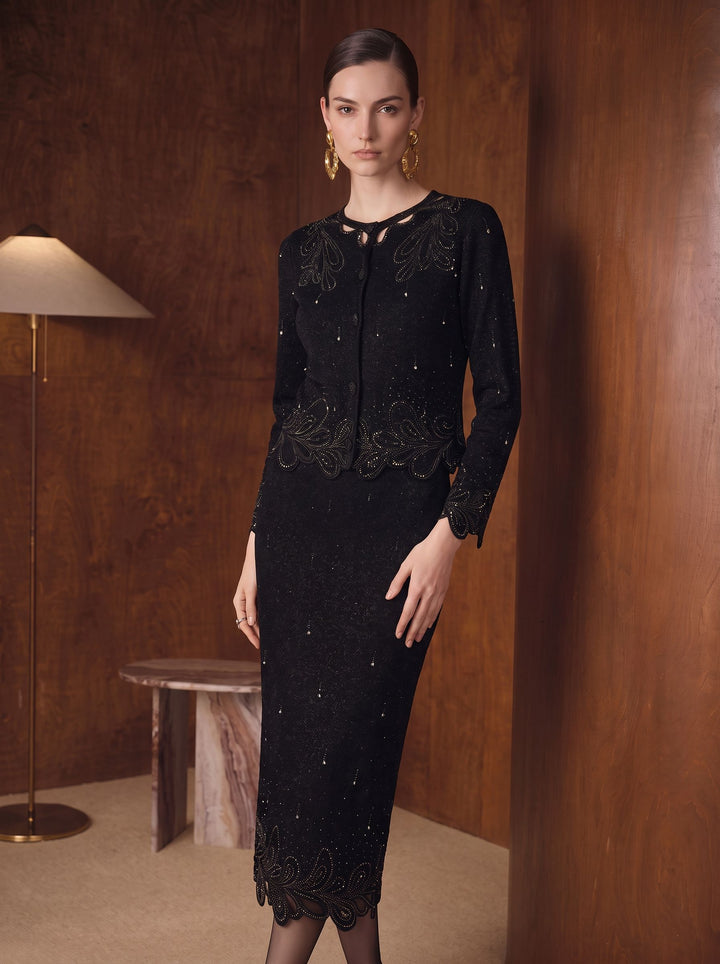 Embroidered Shimmer Button Down Cardigan