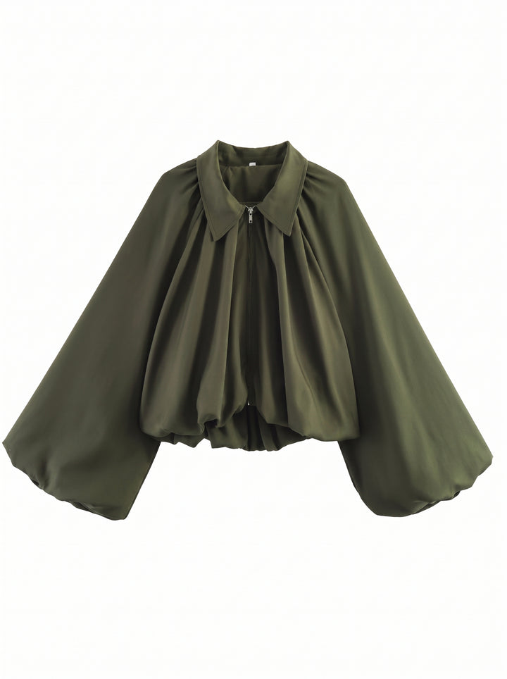 Oversized Balloon Sleeve Zip Up Jacket