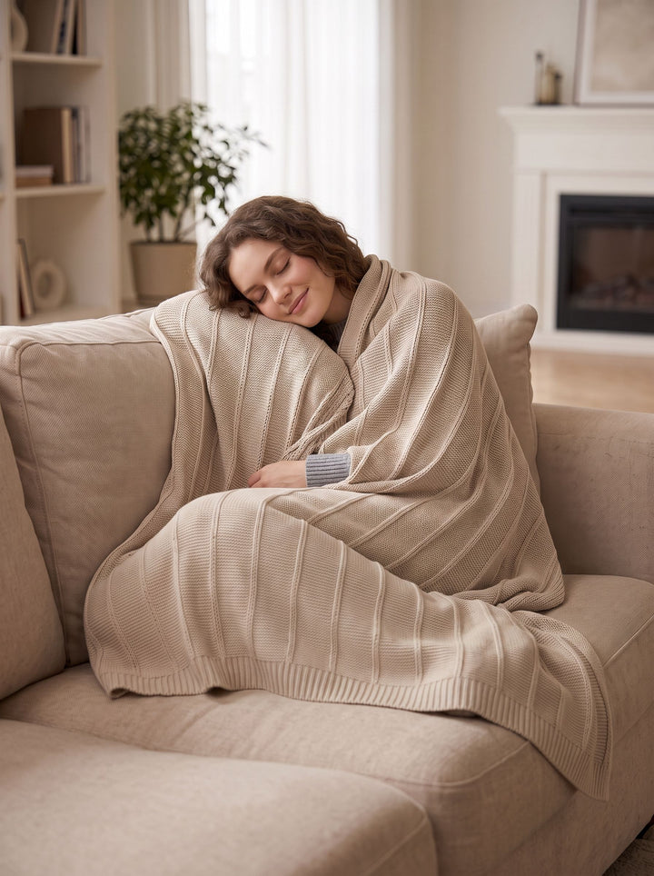 Soft Chunky Knit Textured Throw Blanket