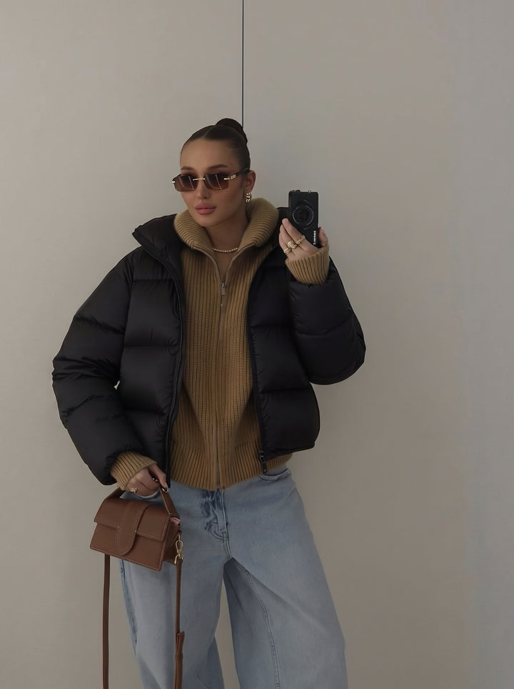 Cropped Lightweight Black Puffer Jacket