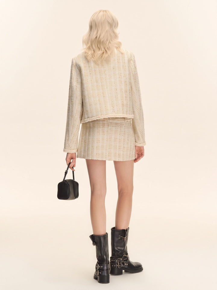 Elegant Metallic Tweed Cropped Jacket