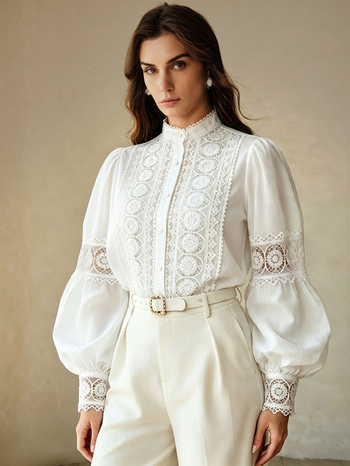 Elegant Lace Trim Button Down Shirt