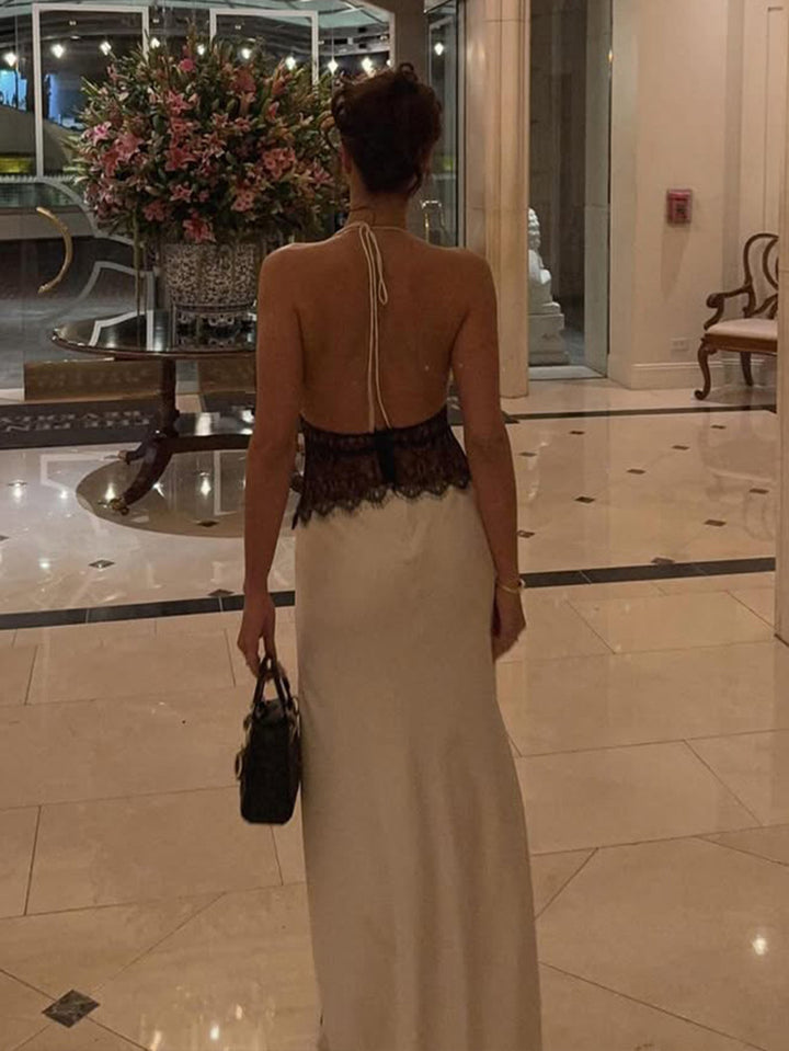 Halter Neck Deep V Maxi Dress