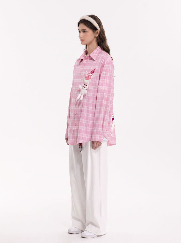 Cute Graphic Plaid Button Up Shirt