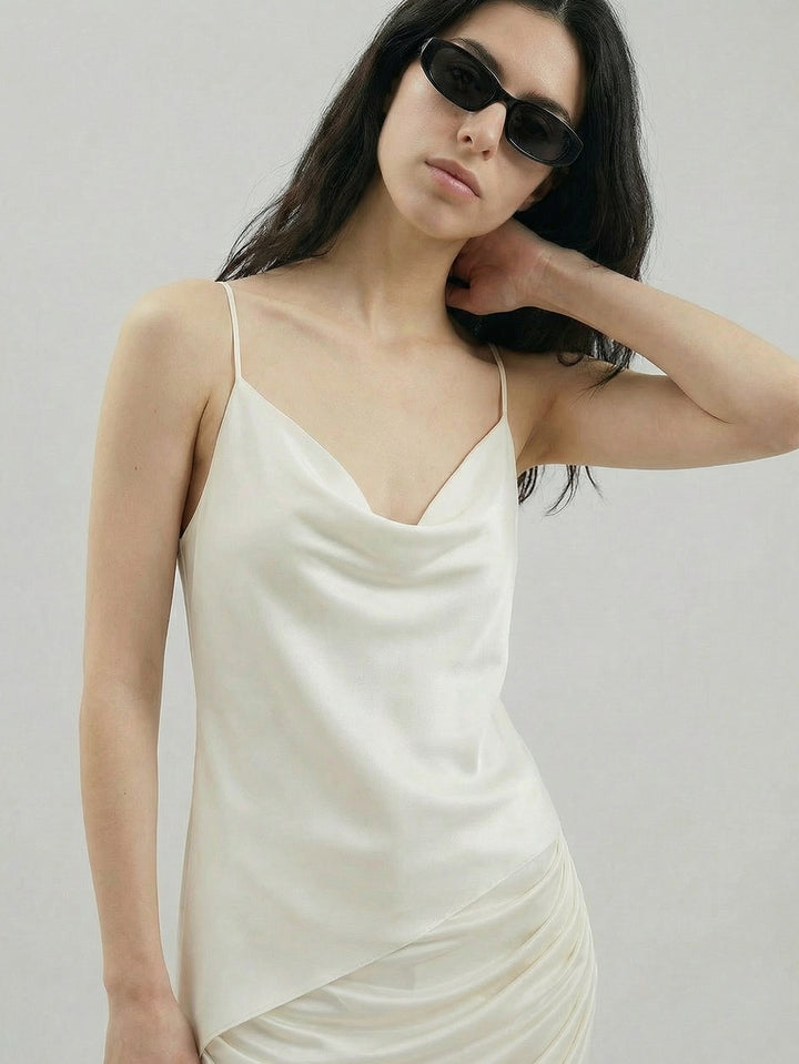SAIA Cowl Neckline Asymmetric-Hem Elegant Tank-White