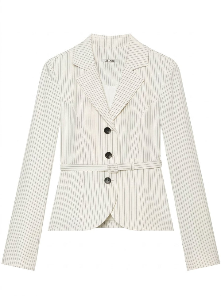 Tailored Belted Pinstripe Blazer Jacket