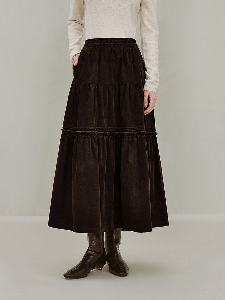 Cotton Corduroy Tiered Maxi Skirt