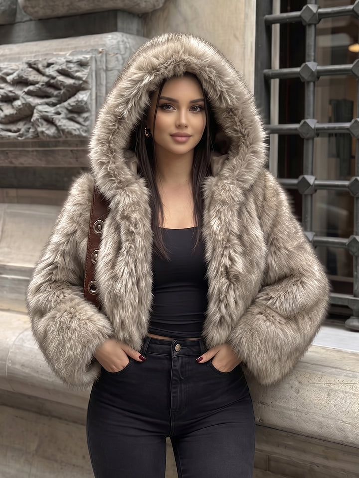 Cropped Plush Faux Fur Jacket