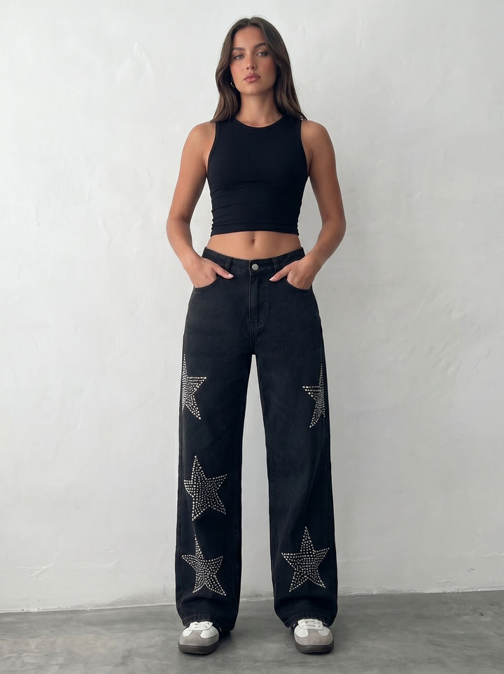 Rhinestone Star Wide Leg Jeans