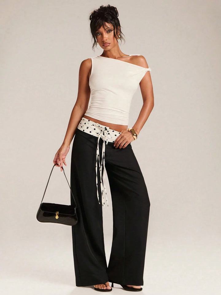 Polka Dot Foldover High Waisted Pants