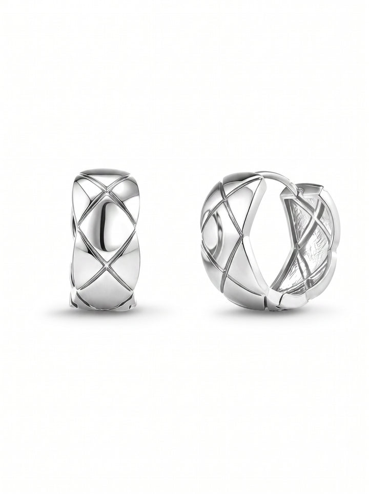 Minimalist Quilted Silver Hoop Earrings