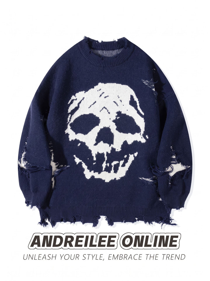 Distressed Grunge Skull Graphic Sweater