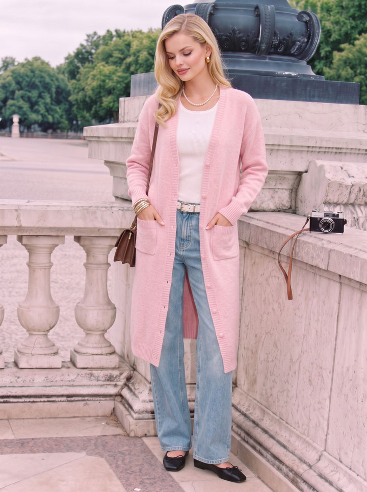 Soft Pink Longline Button Cardigan