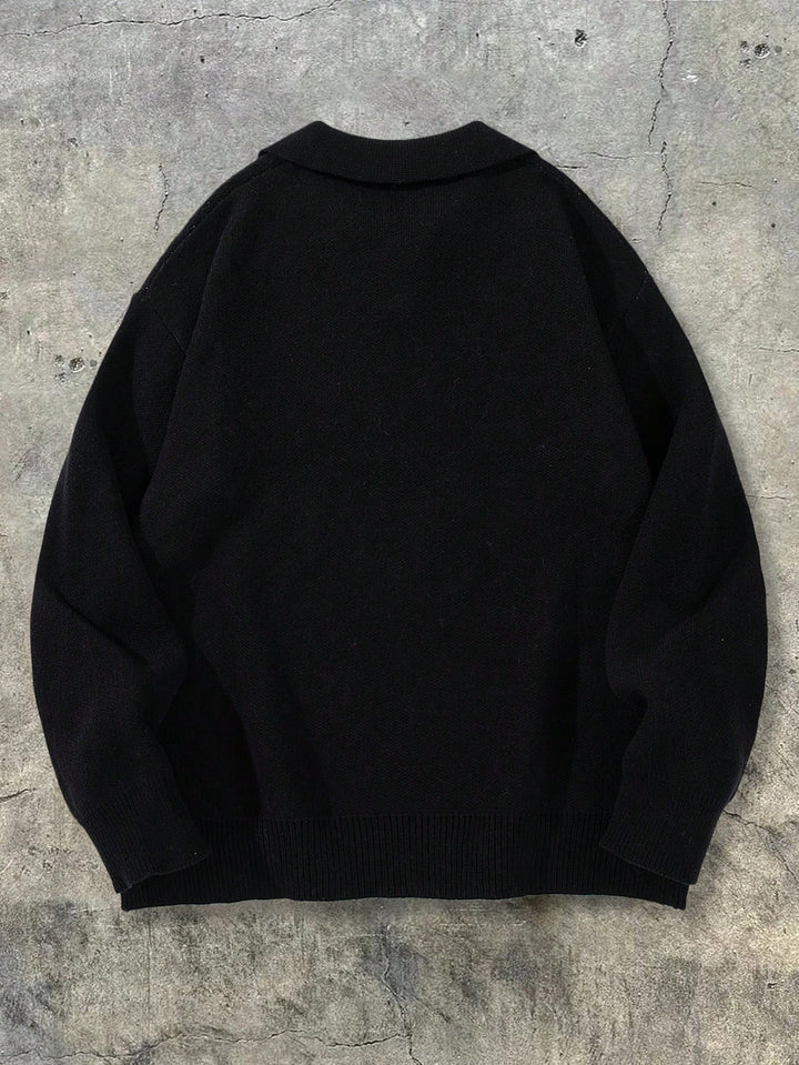 Oversized Graphic Polo Knit Sweater