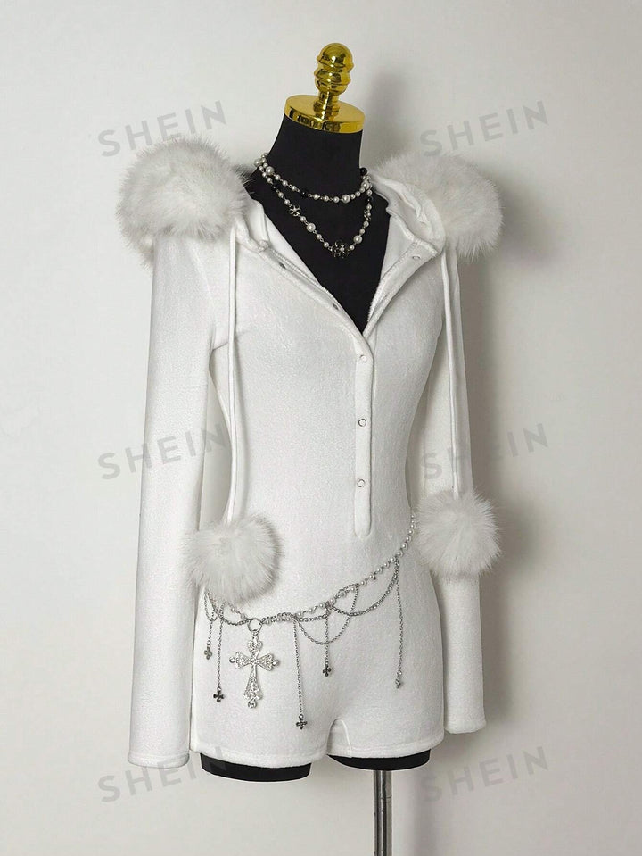 Faux Fur Hooded Romper Playsuit