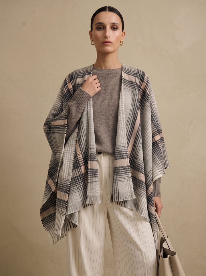 Cozy Plaid Open Front Shawl Scarf