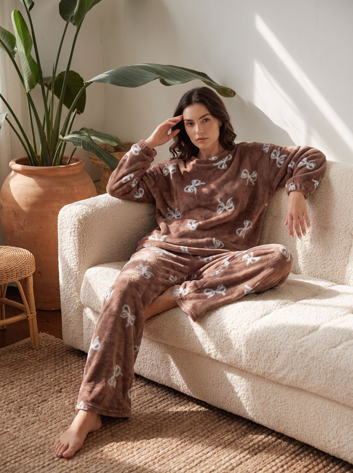 Cozy Plush Bow Print Pajama Set