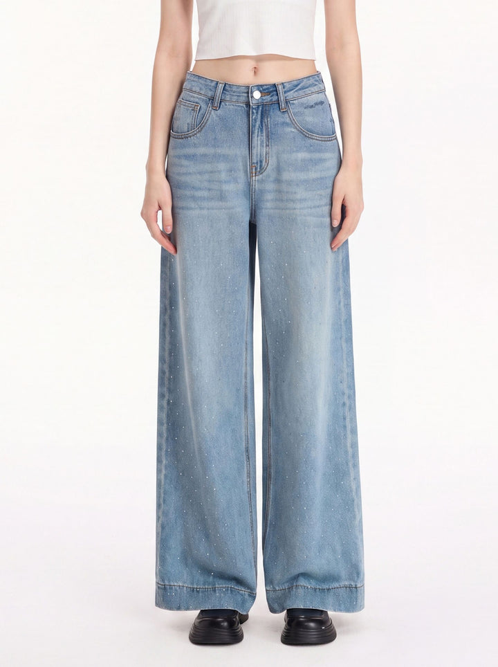 Lace Trim High Waisted Wide Leg Jeans
