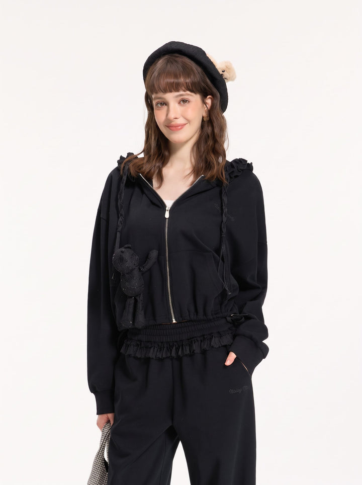 Lace Detail Zip Up Hooded Jacket