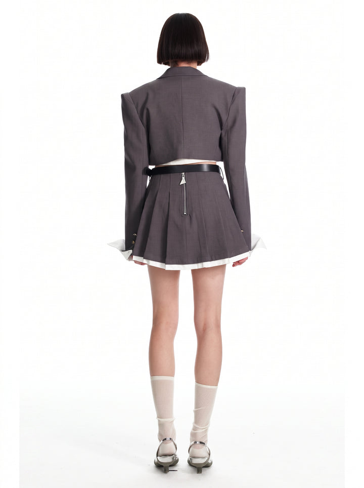 Cropped Structured Shoulder Blazer Jacket