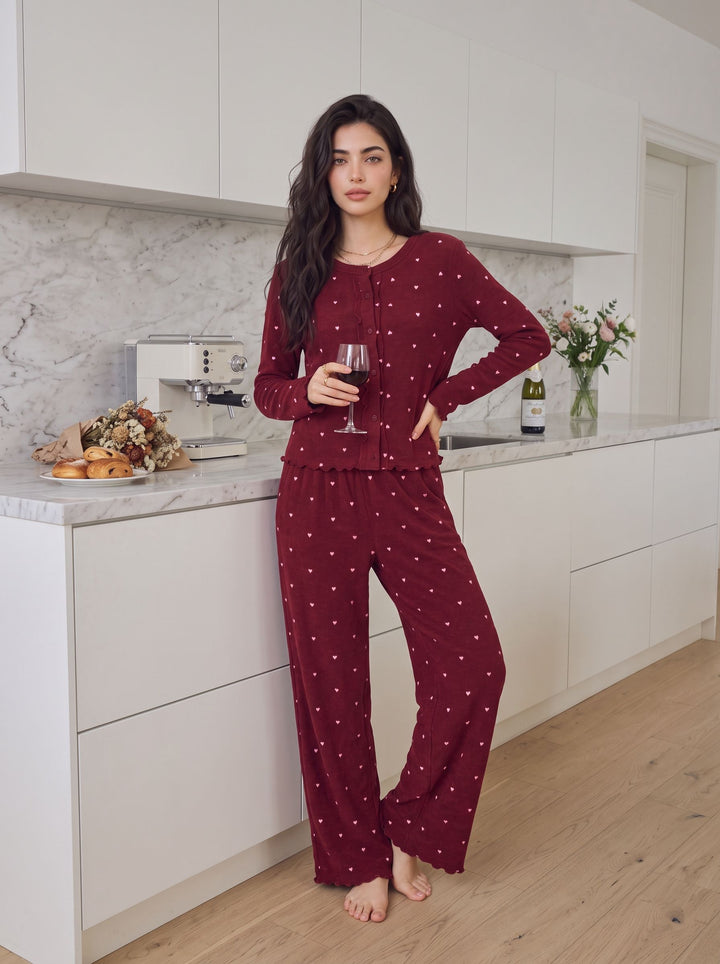Cozy Heart Print Pajama Lounge Set