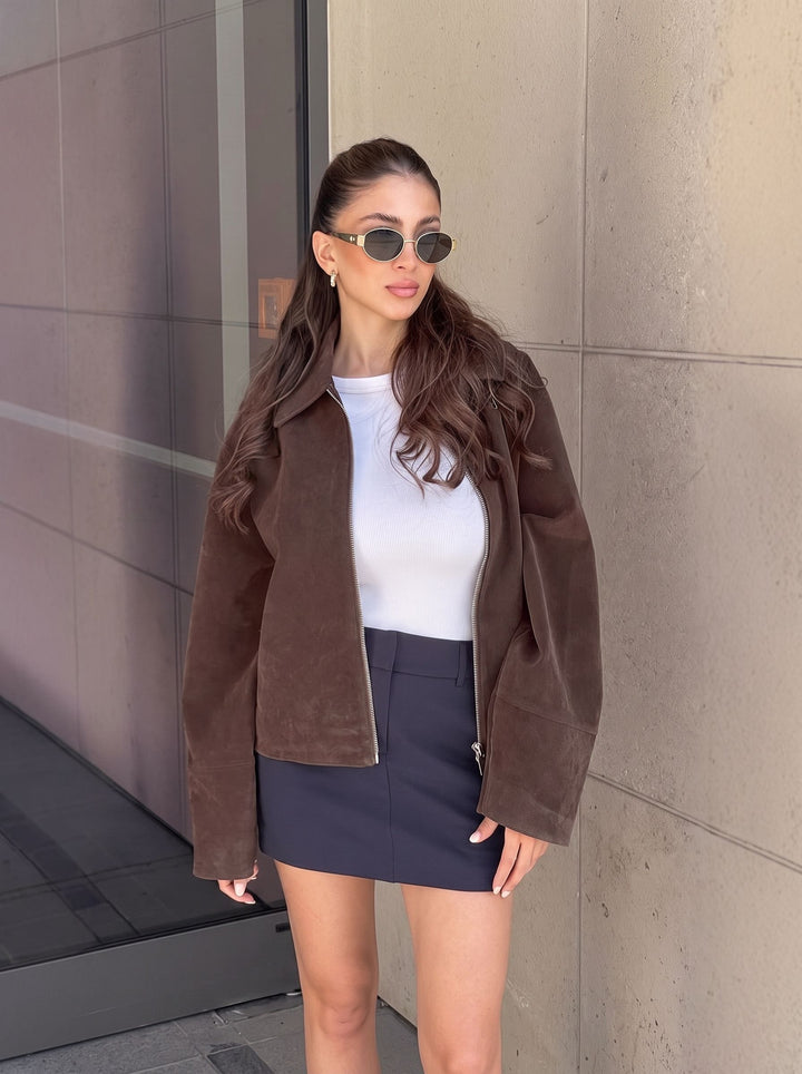 Vintage Brown Suede Zip Jacket