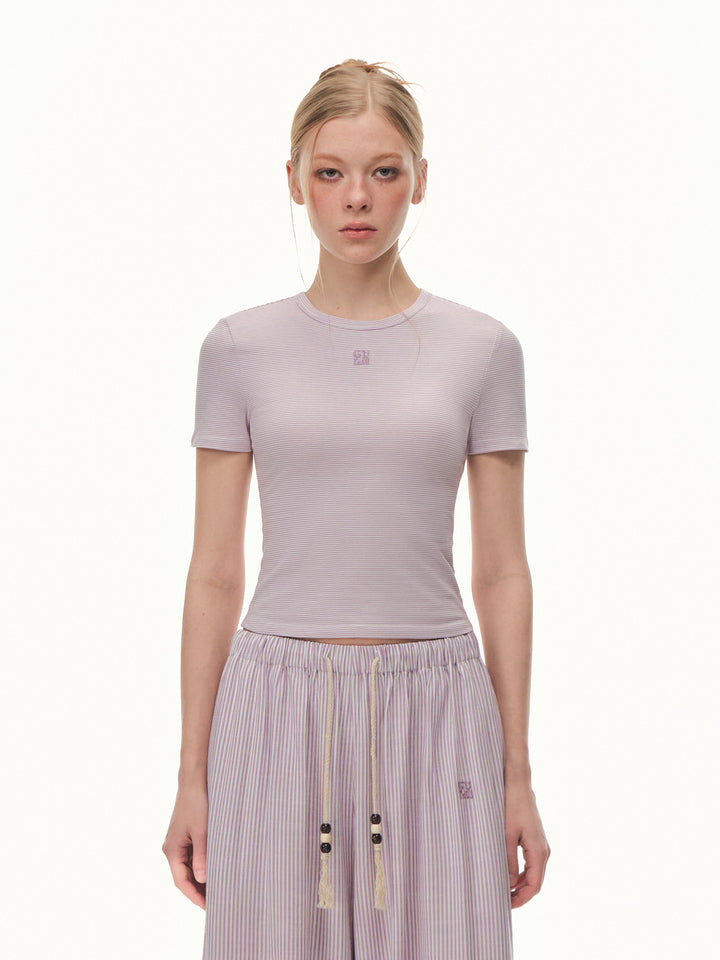 Slim Fit Ribbed Crewneck T Shirt