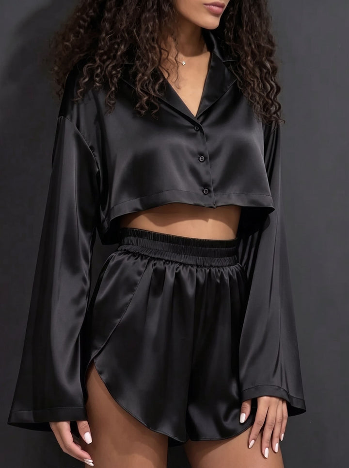 Satin Cropped Flare Lounge Set
