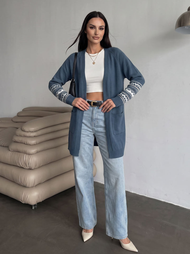 Cozy Patterned Sleeve Knit Cardigan