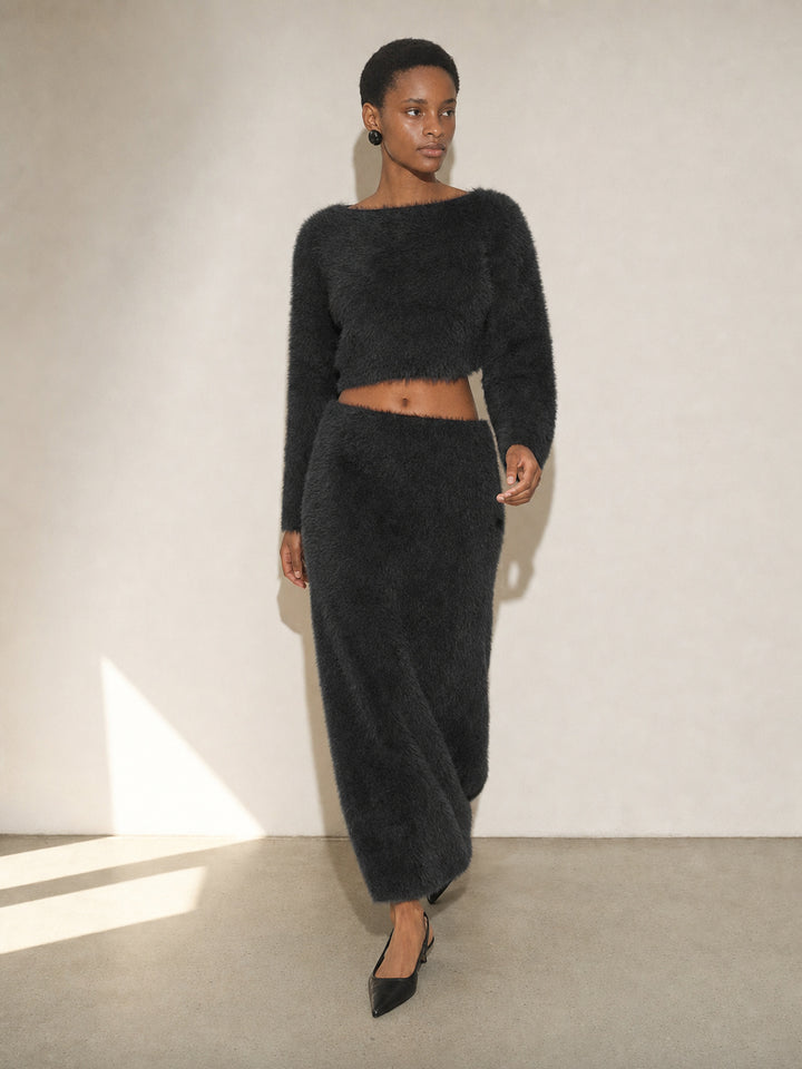 Fuzzy Cropped Long Sleeve Sweatshirt