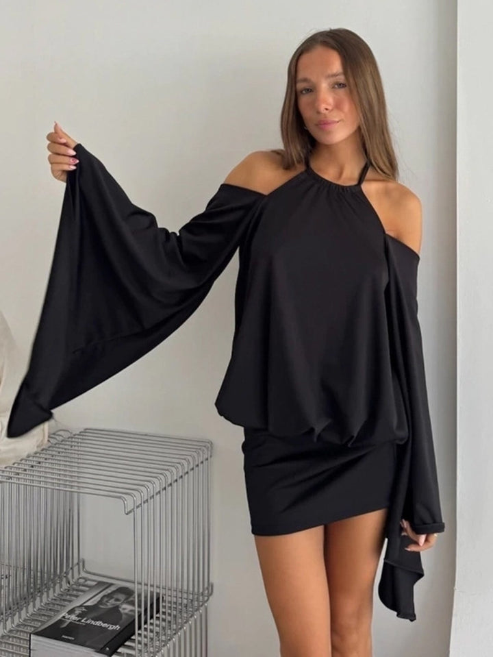 Cold Shoulder Bell Sleeve Mini Dress