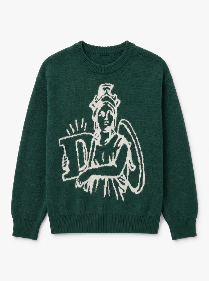Oversized Graphic Print Crewneck Knit Sweater