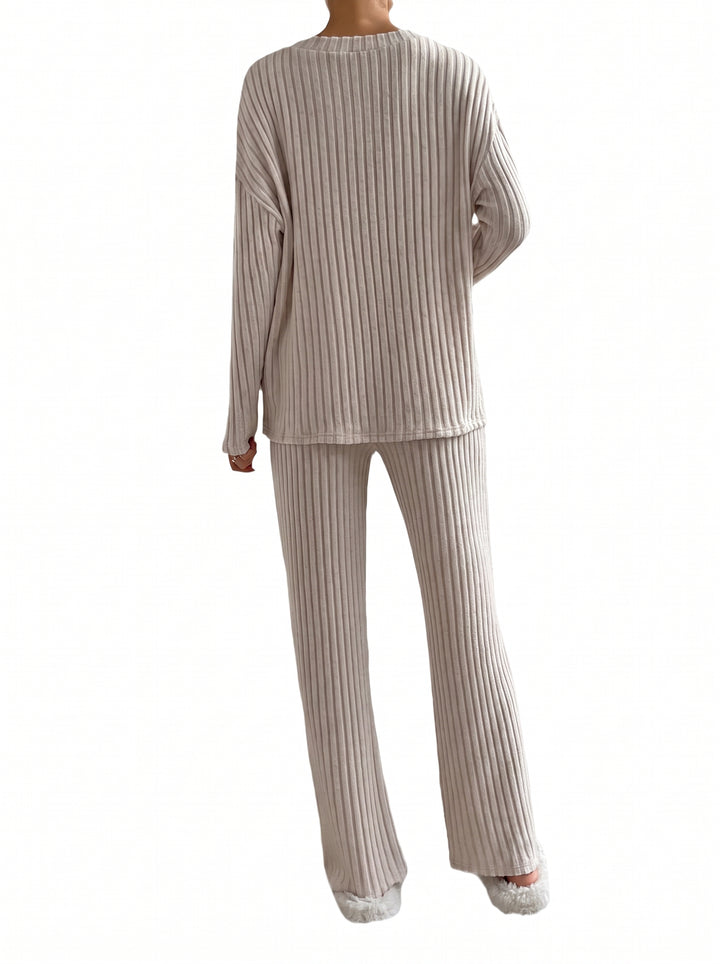 Cozy Ribbed V Neck Lounge Set