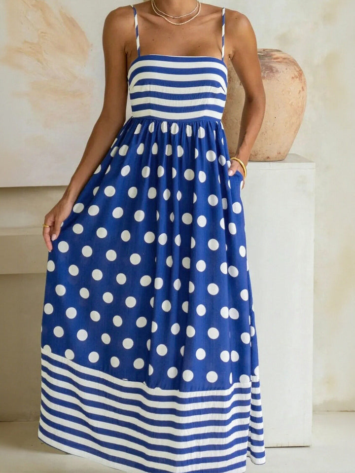 Striped Polka Dot Print Maxi Dress