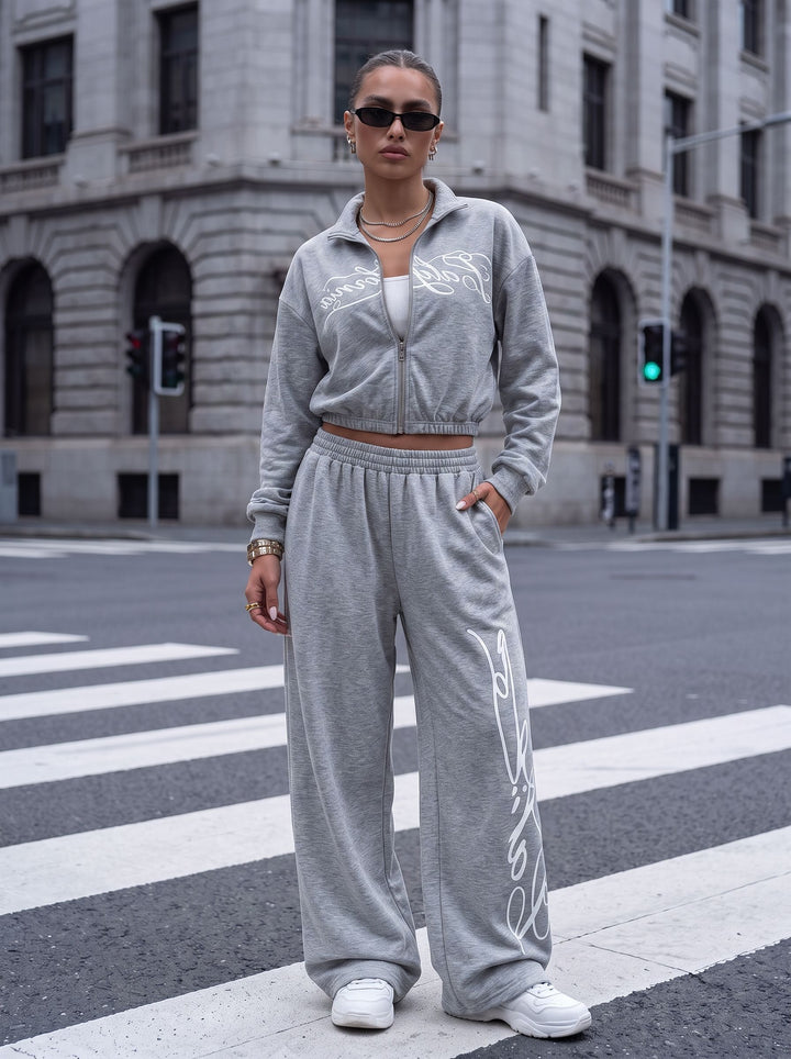 Oversized Graphic Zip Up Pants Set