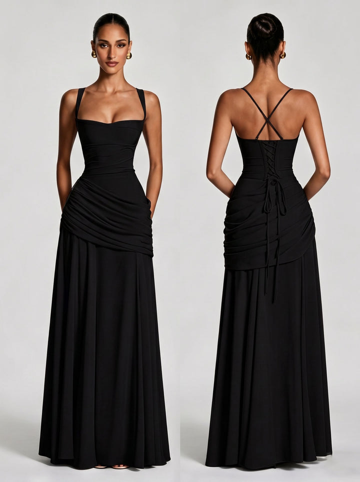 Corset Back Ruched Maxi Dress