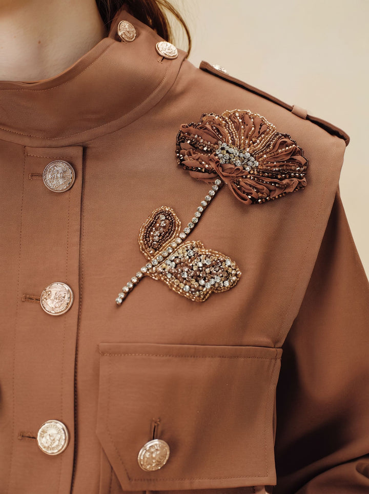 Embellished Floral Military Style Jacket
