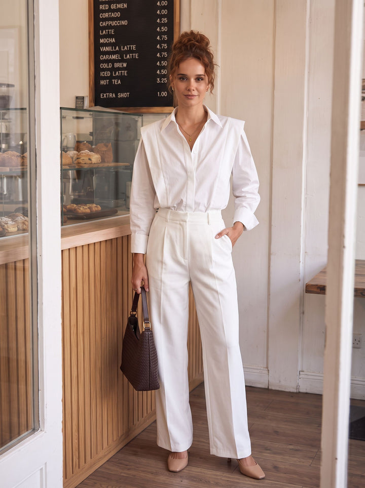 Puff Shoulder Structured Button Up Shirt