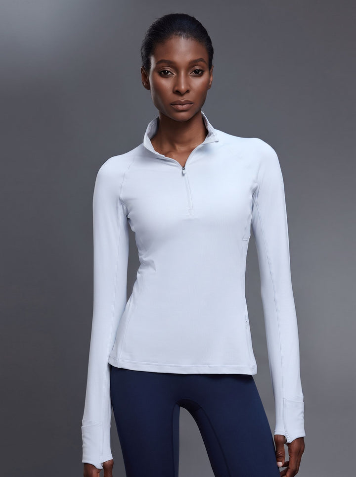 Mock Neck Half-Zip Slimming Fit Sleek Yoga Top-Multicolor