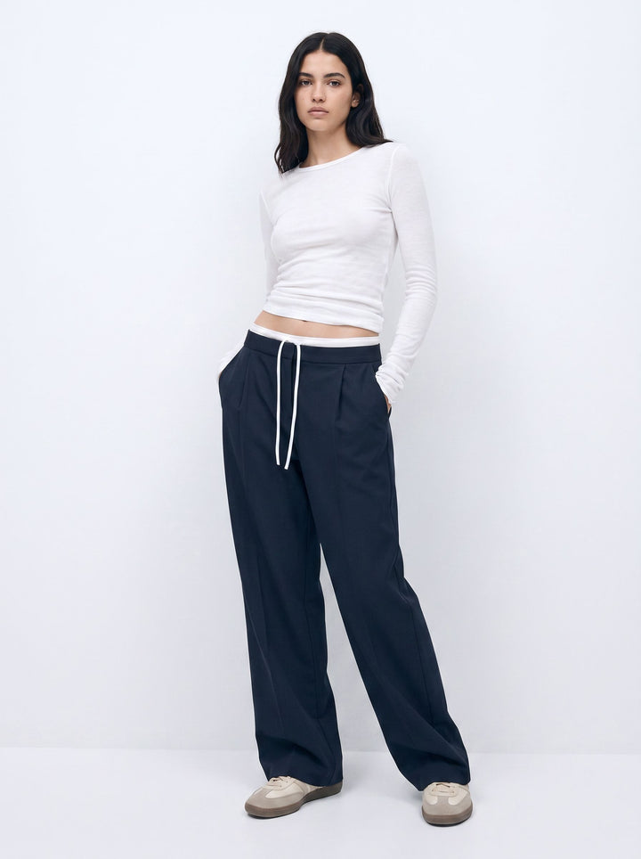 High Waisted Drawstring Wide Leg Pants